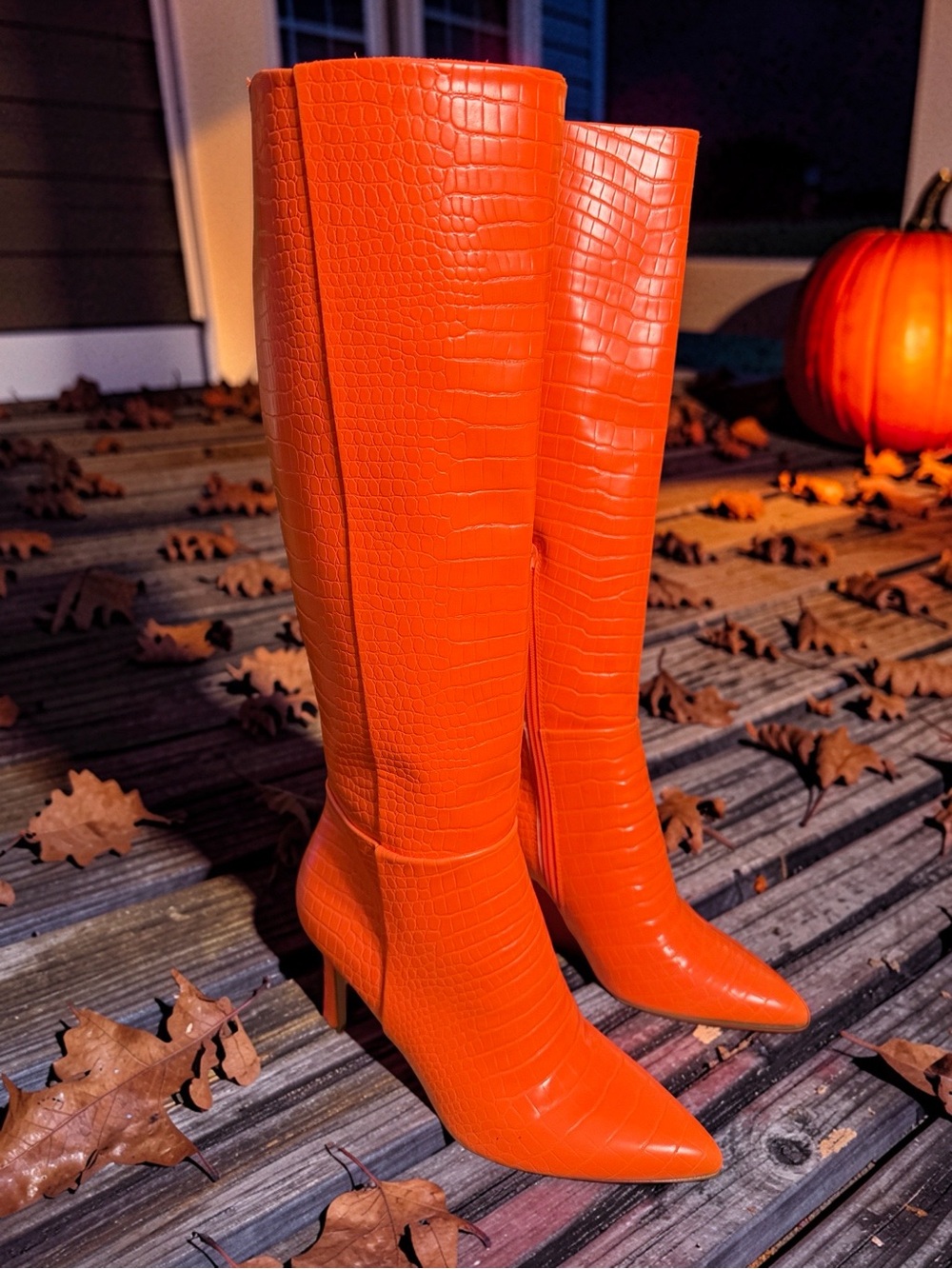 I.N.C. NWT Sz 6M Knee High Orange Croc-Embossed Pointed-Toe Boots (SH475)